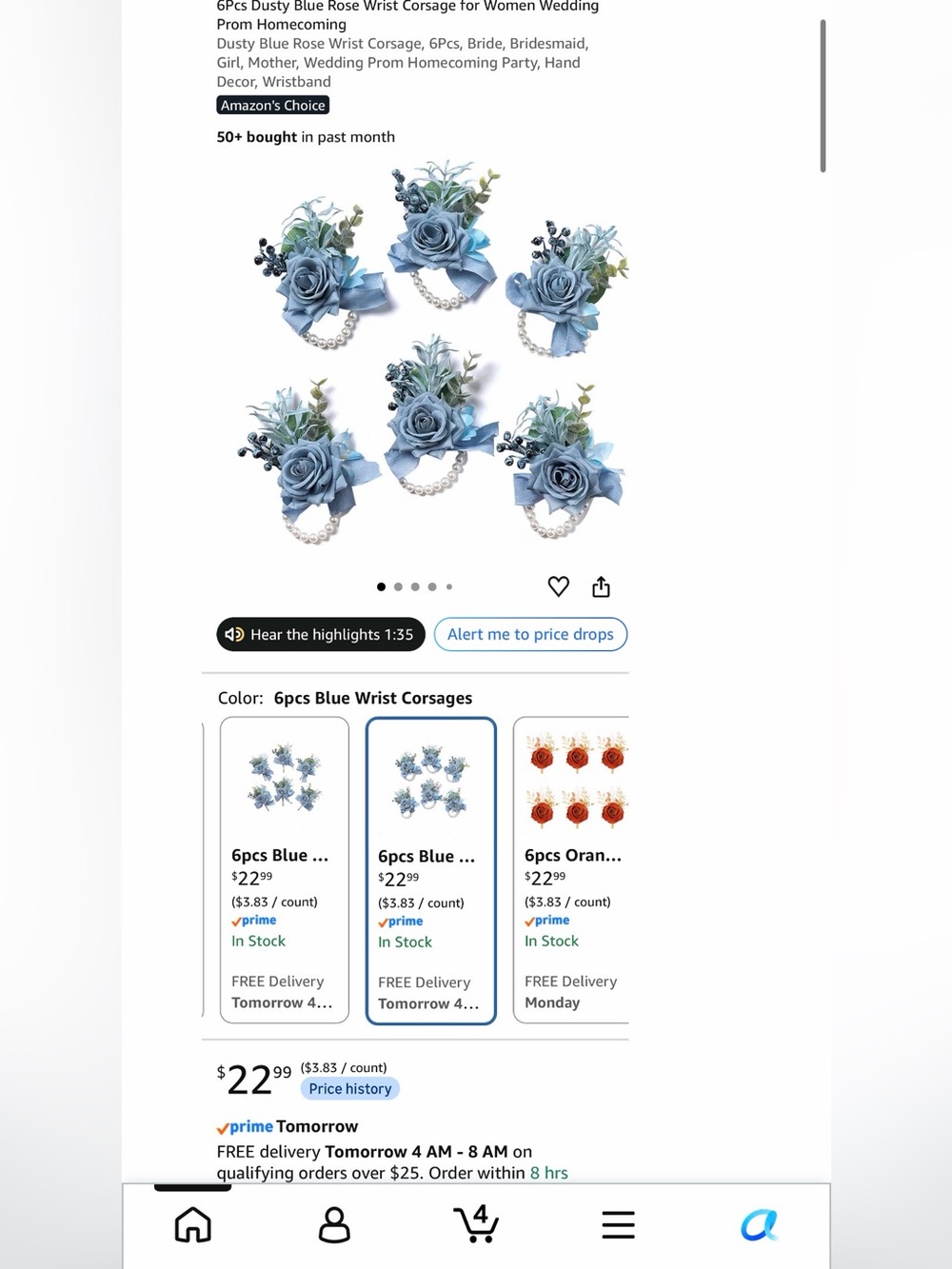 Blue Floral Wrist Corsage Set - 6pcs